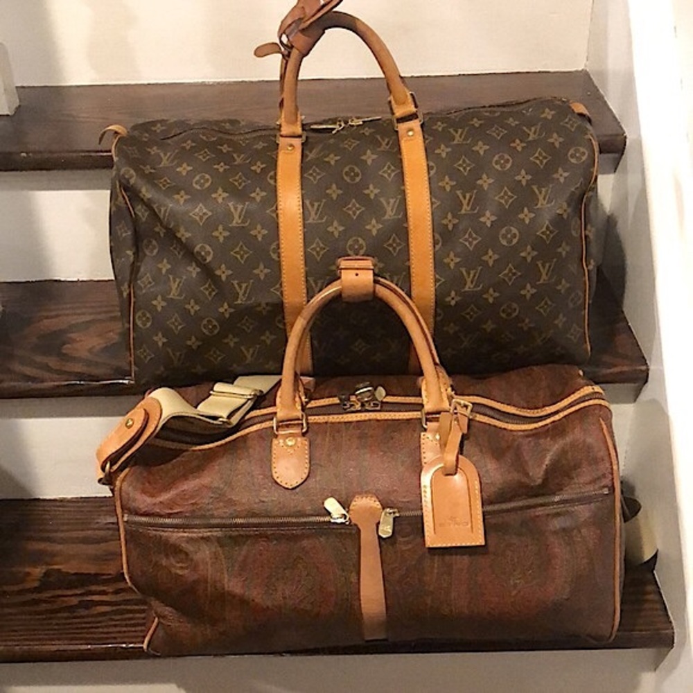 ETRO MILANO Paisley Coated Canvas Vachetta Leather Boston Shoulder Weekend Bag - Picture 11 of 16